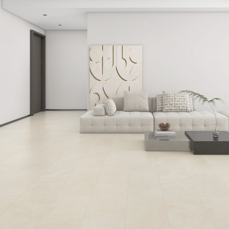 $3.69/sq. ft. ($88.56/Box)  Vinyl Tile "SLATE BONE" with Attached Underlayment
