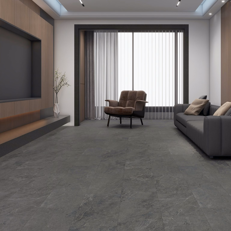 $3.69/sq. ft. ($88.56/Box)  Vinyl Tile "SLATE GREY" with Attached Underlayment