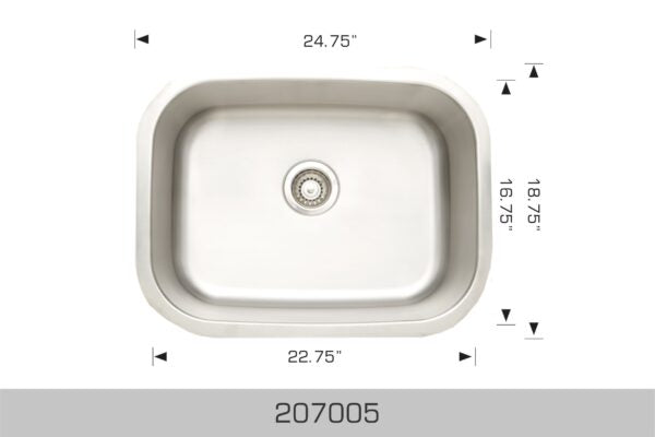 207005 Undermount Single Bowl Stainless Steel Kitchen Sink