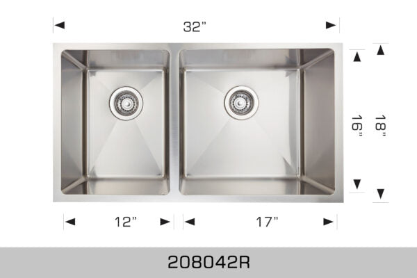208042R Undermount Double Bowl Stainless Steel Kitchen Sink