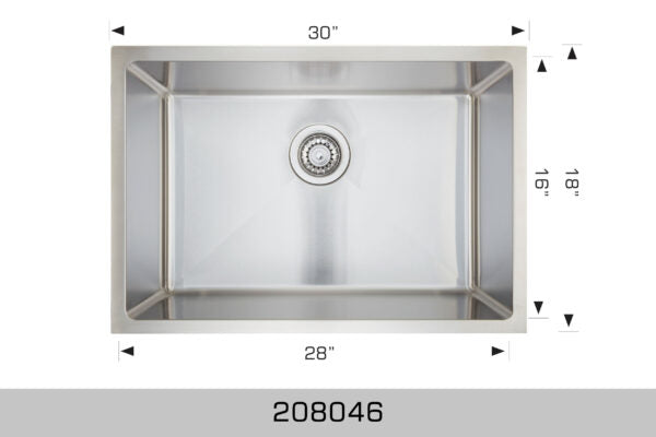 208046 Undermount Single Bowl Stainless Steel Kitchen Sink