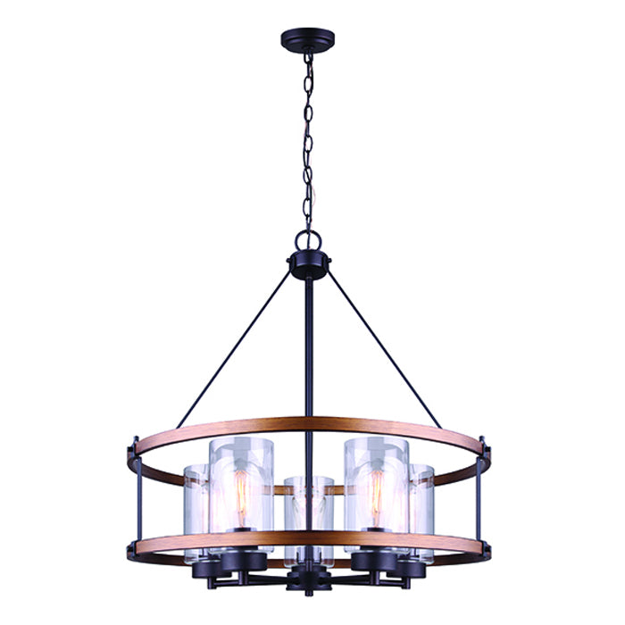 CANMORE Chandelier (oil rubbed bronze & brushed wood)