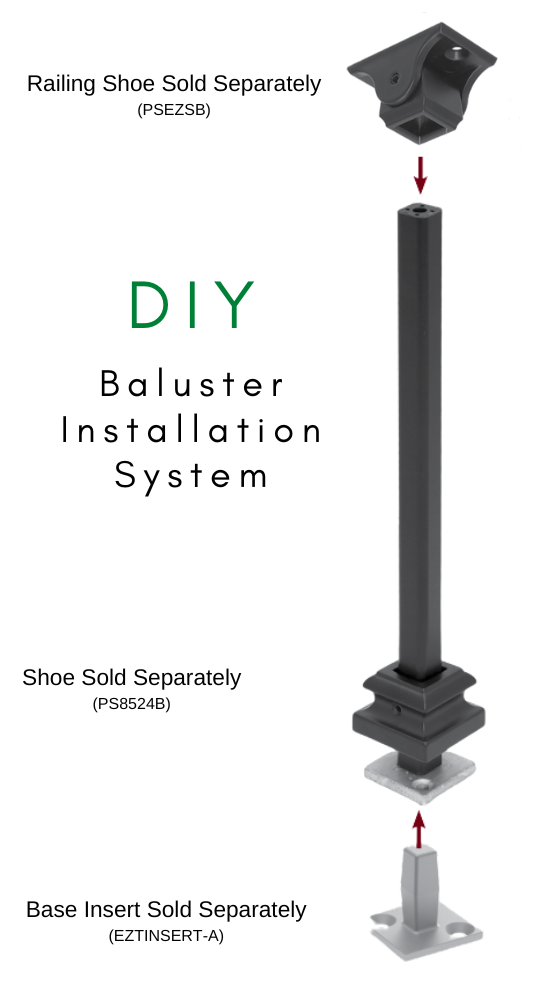 STAIR BALUSTER  PT48244B 1/2″SQ. TUBULAR PICKET WITH SINGLE BASKET & DOUBLE TWIST 44″ – SATIN BLACK