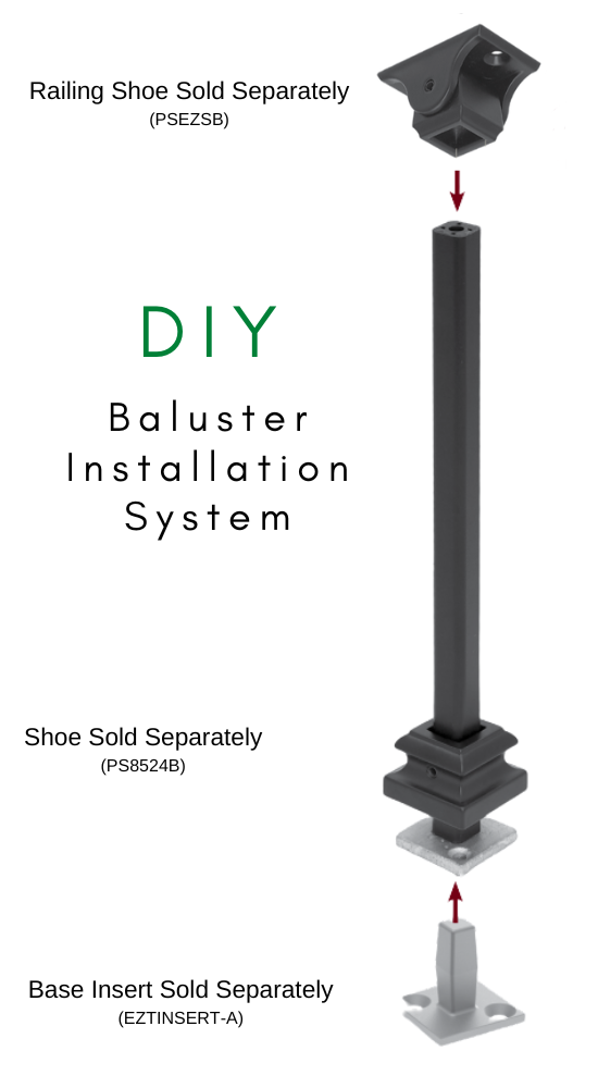 STAIR BALUSTER  PT65844B 1/2″SQ. SINGLE TWIST TUBULAR PICKET 44″ – SATIN BLACK