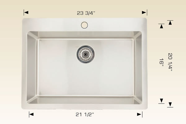 T208024 Drop-In Single Bowl Stainless Steel Kitchen Sink