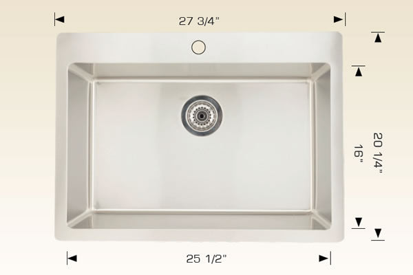 T208025 Drop-In Single Bowl Stainless Steel Kitchen Sink