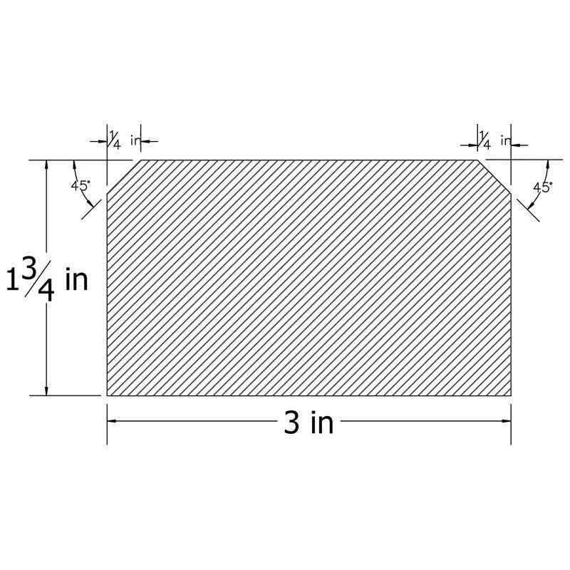 WH41343O MODERN OAK CHAMFERED CORNERS HANDRAIL 3″ X 1 3/4″ X 12 FT.